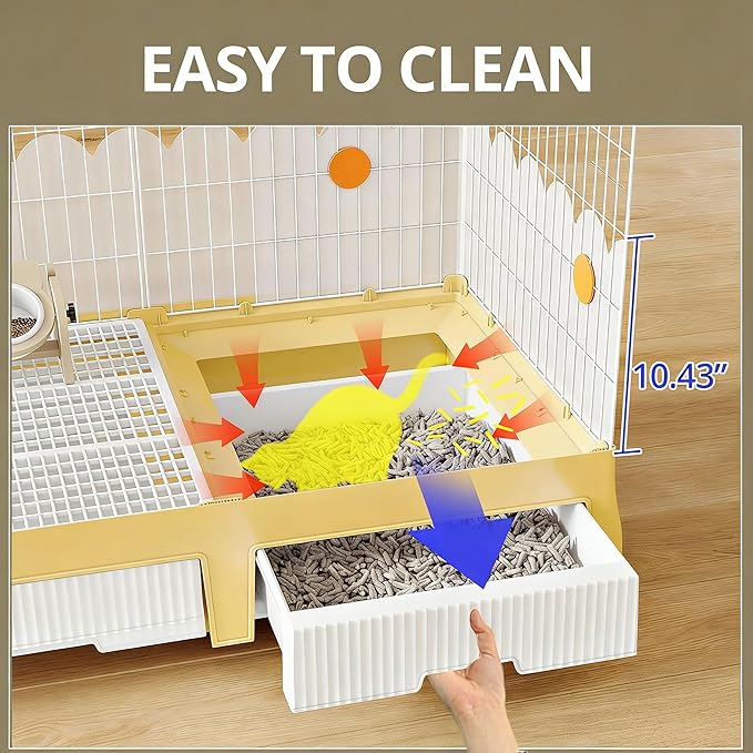 Oneluck Large Cat Cage On Wheels,Cat Enclosure with Litter Box Ideal for 1-3 Cats,Catio 35.5" L x 21.6" W x 62.2" H,Kennel for Cats