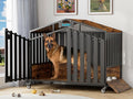 EasyCom 48“ XXL Heavy Duty Dog Crate Furniture with Wheels, Dog Crates for Large Dogs(Over 60lb), Extra-Wide Thick Steel Plates for Chew Resistance, with Feeding Window and Name Tag, Rustic Brown