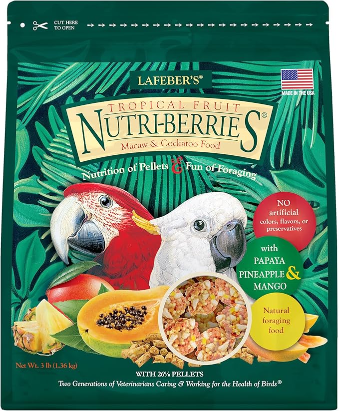 LAFEBER'S Tropical Fruit Nutri-Berries Pet Bird Food, Made with Non-GMO and Human-Grade Ingredients, for Macaws and Cockatoos, 3 lb