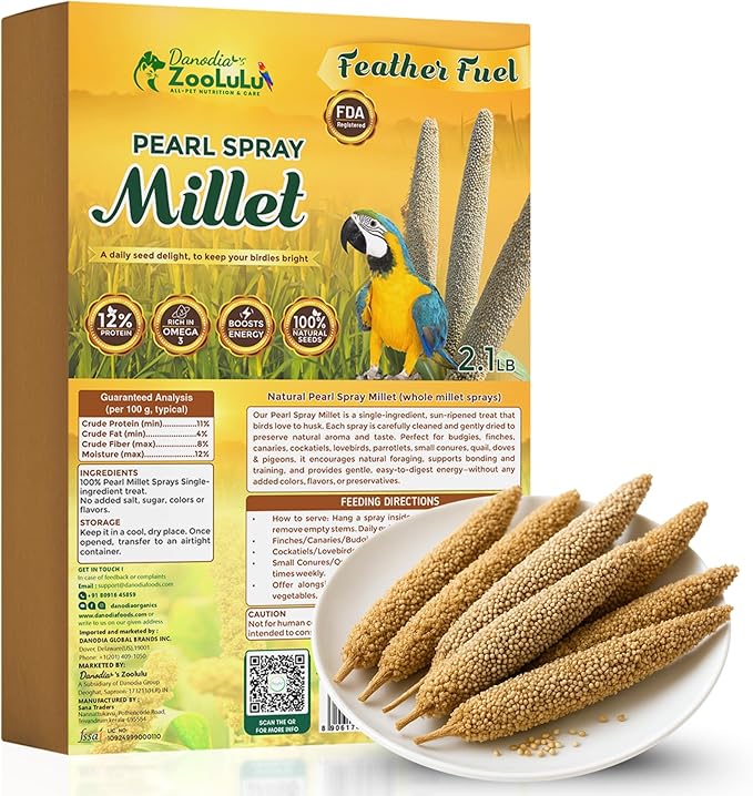 Danodia's Zoolulu Pearl Spray Millet for Birds – 600g (1.3 lbs) | All-Natural, Sun-Dried Non-GMO Treats | Hand-Selected for Parakeets/Budgies, Finches, Canaries, Cockatiels & Lovebirds