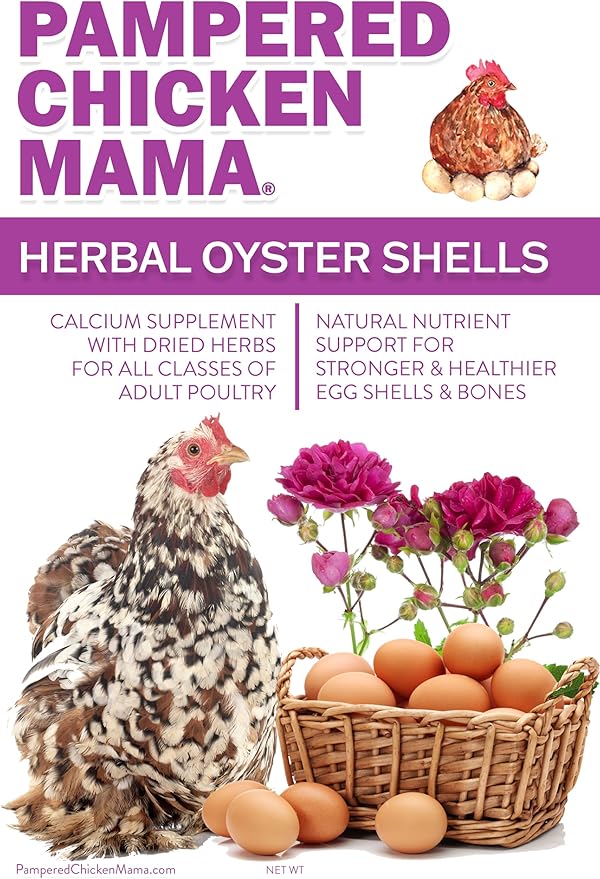 Pampered Chicken Mama Herbal Oyster Shells High Calcium Supplement for Pet Chickens, Ducks, and Other Poultry, Crushed Oyster Shells for Chickens with Herbs (6 POUNDS)