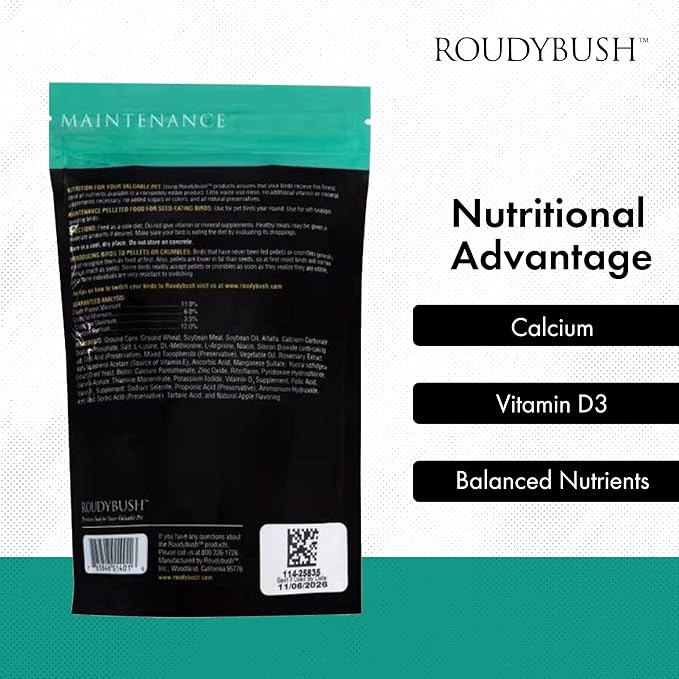 RoudyBush Daily Maintenance Food for Birds - Scientifically Formulated Bird Feed - Bird Food Pellets w/Corn, Wheat, Soy & More - Nutritious & Healthy Feed for Birds (Mini, 8oz)