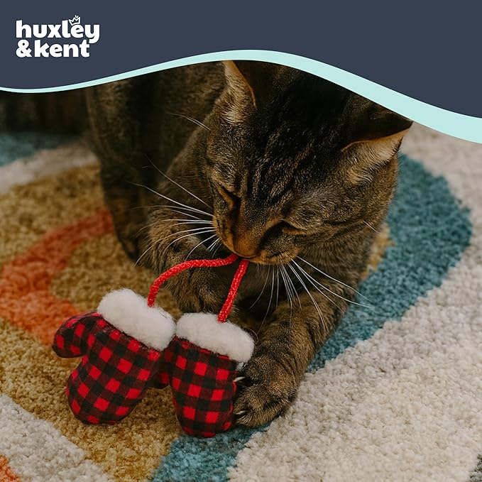Huxley & Kent Plush Cat Toy - Holiday Interactive Catnip Toy for Cats & Kittens - Soft with Crinkle & Catnip - Fun Indoor Play - Mittens for Kittens