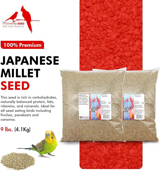 Morning Bird Japanese Millet Seed Bag 18 lbs (2-Pack, 9 lbs Each) - Healthy & Nutritious Pet Bird Food to Support Health & Immunity – Ideal Bird Feed for All Seed-Eating Birds