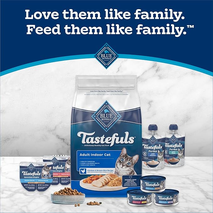 Blue Buffalo Tastefuls Mini Purées, Adult Cat Natural Single-Serving Snack, 24-Count Variety Pack Chicken, Tuna, and Salmon 0.5 oz. (Pack of 1)