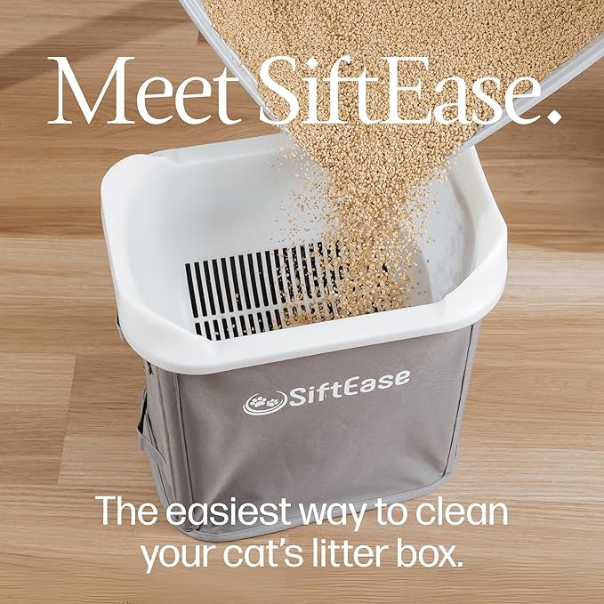 Cat Litter Sifter - SiftEase Litter Box Sifting, Fast & Easy Scoop Free Cleaner, Large Sifter with Bin for Longer Lasting Litter (Dark Grey)