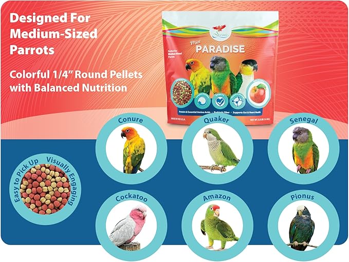 Scenic Mix Paradise Medium Parrot Food - 3.5 lb Bag - 1/4" Bird Pellets - Complete Nutrition for Sun Conures, Pionus, Senegals, Caiques & More