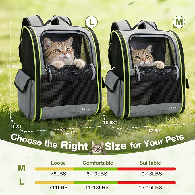 Lekereise Cat Backpack Carriers, Dog Carrier Backpacks with Breathable Mesh for Small Medium Cats Dogs Puppy Up to 17 Lbs, Pet Foldable Carrying Backpack Ventilated for Travel Hiking Collapsible