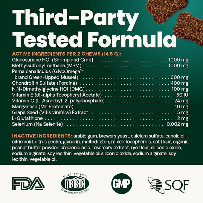 VetriScience GlycoFlex Ultimate Strength Healthy Chews– Dog Hip and Joint Supplement with Glucosamine, MSM for Dogs & Green Lipped Mussel for Dogs, Peanut Butter, 60Count - New Look