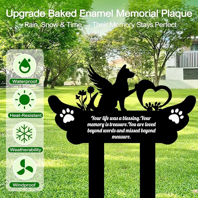 Metal Dog Grave Markers, Waterproof & Sun-Proof, Personalized Pet Memorial Stake, 13.7in (Dog)