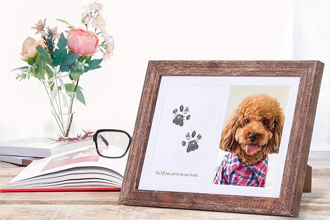 KCRasan Paw Print Kit - Memorial Picture Frame with Pawprints - Cat or Dog Paw Print Keepsake Frame, Sympathy Gift