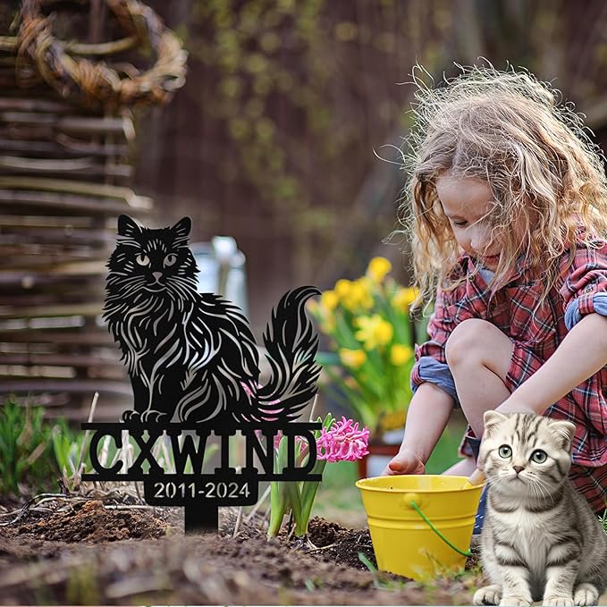 Custom Cat Grave Marker Outdoor, Personalized Metal Cat Memorial Grave Stake with Name and Date, Outdoor Waterrproof Cats Memorial Plaque