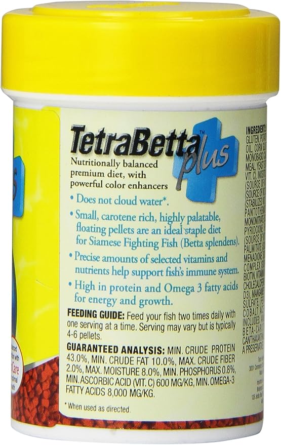 Tetra TetraBetta Plus Floating Mini Pellets, Fish Food with Natural Color Enhancer, 1.2 Ounces (Pack of 2)