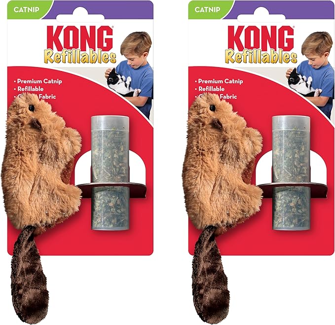 KONG Refillables Catnip Toys, Assorted 2-Pack – Plush Cat Toys with Refillable Catnip Pouch & Premium North American Catnip (Beaver 2 Pack)