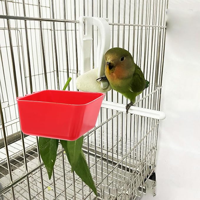 Kisangel 6pcs Hanging Bird Cage Feeders with Clamp Colored Water Bowls for Parrots Chickens Pigeons Indoor Bird Feeding and Watering Supplies