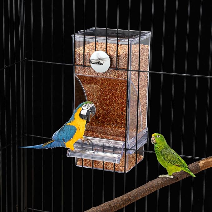 Yaomiao 4 Pcs No Mess Small Bird Feeders Automatic Parakeet Water Dispenser Clear Quail Feeder and Watered Cage Accessories for Small and Medium Parakeet Cockatiel Canary(Assorted,Transparent)