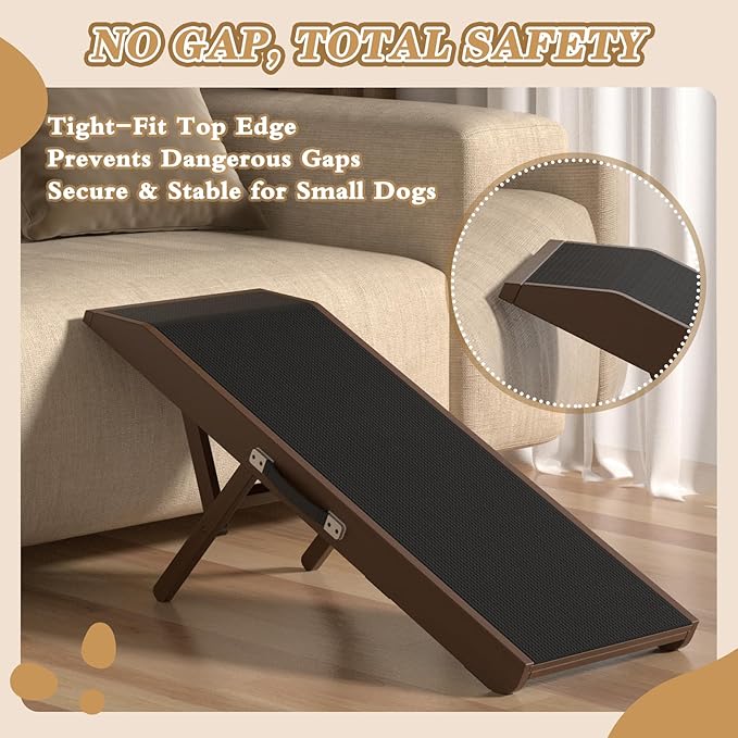 Dog Ramp for Couch - 4-Level Adjustable (8.6"-20.9") & Wider Foldable Pet Ramp for Small Dogs, Non-Slip EVA Mat with Glow Strips, Solid Birchwood Supports 200Lbs