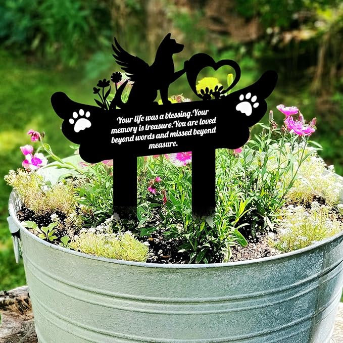 Pet Grave Markers,Metal Pet Headstone for Lost Dog Sympathy Gift,Waterproof Grave Markers for Garden or Indoor,Dog Tombstone Garden Memorial Stake (11.4in)