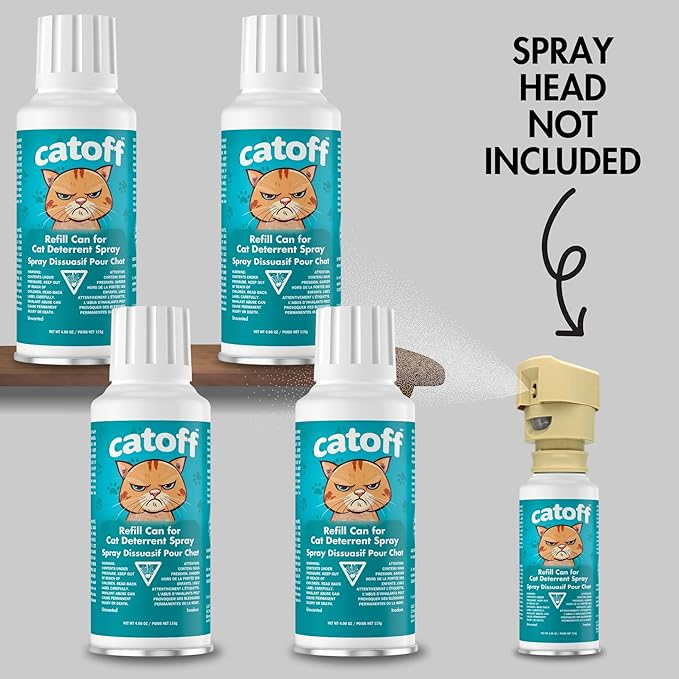 CatOFF Pack of 4 Refill Compatible with SSSCAT Indoor Cat Deterrent Spray System, Made in USA, 3.89 oz / 115 ml