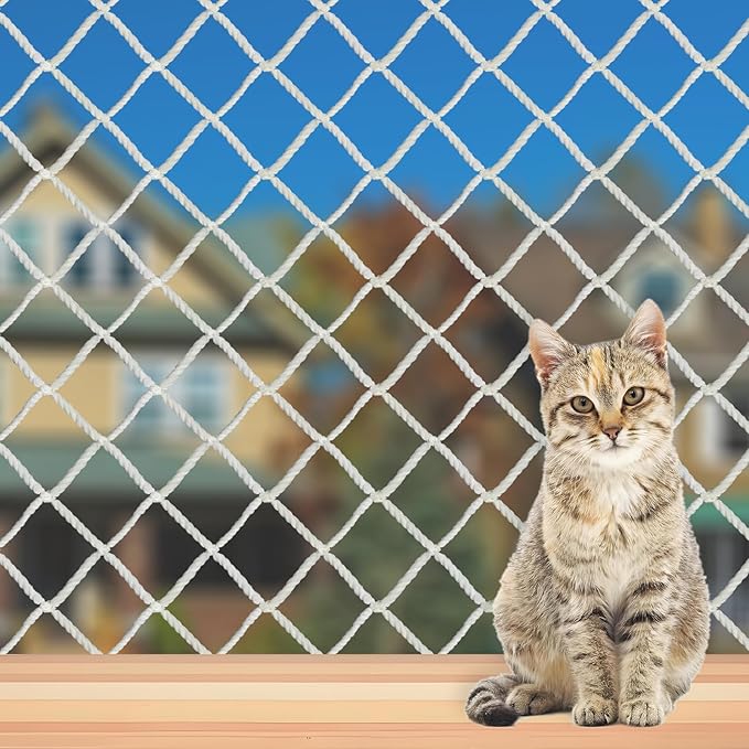Cat Balcony Net, Large Cat Netting Pet Anti-Fall Safety Netting White Nylon Dogs Cats Climbing Net Pet Mesh Fence for Balcony, Stair, Window, Outdoors (10x3.3ft)