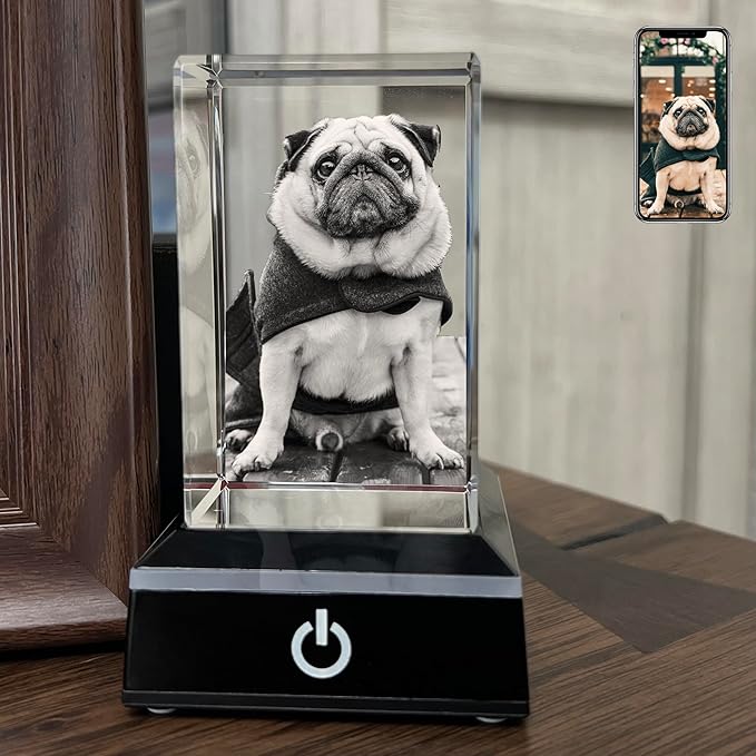 Dog Memorial Gifts for Pet Loss – Personalized Crystal Photo for Dogs & Cats, Custom Laser Etched Crystal (Small Portrait)