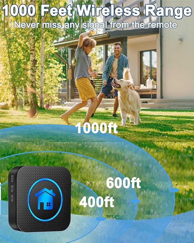 Dog Door Bell, Wireless Dog Doorbells for Potty Training – Dog Bells to Go Outside, 1000Feet Range, Waterproof Button, 55 Melodies & 5 Notification Modes (4 Buttons)