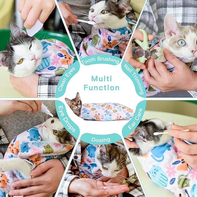 17.7" Cat Grooming Wrap, Cat Wrap for Cutting Nails, Self-Adherent Fabric Wrap for Cats, Anti-Scratch, Anti-Escape, Multifunctional Swaddle Wrap Pet Tool (Panda, Medium)