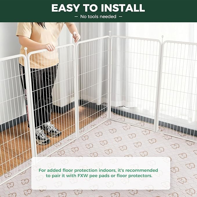 FXW Rollick Unleashed Dog Playpen for Indoor, Yard, RV Camping, 45 inch 24 Panels for Large Dogs, White│Patented