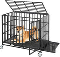 36 Inch Heavy Duty Dog Crate with Wheels, Escape Proof Metal Kennel with 3 Doors & Removable Tray for Large Medium Dogs, Black