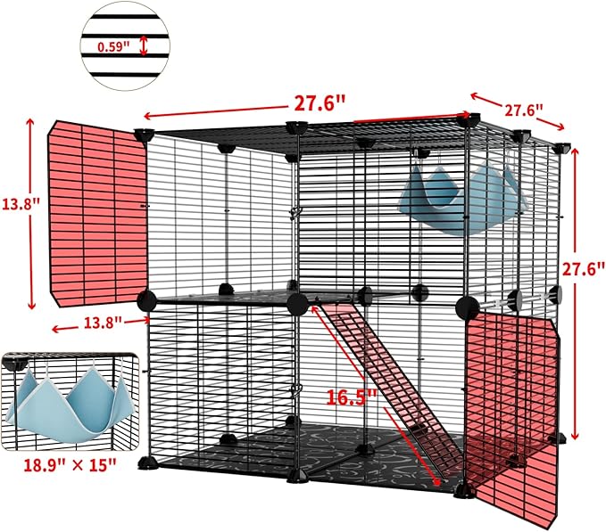 Medium Cat Cage Indoor: Enclosed Cat Enclosure DIY Pet Playpen Detachable Metal Wire Kennel Sturdy Crate with Hammock for Cats Kitten