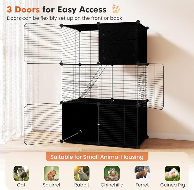 PETSITE Cat Cages Indoor, 3-Tier DIY Cat Enclosure with 2 Ladders, Detachable Metal Wire Kennel Catio with 3 Lockable Doors, Ideal for 1-3 Cats or Other Small Animals, 29 x 18.5 x 43 in