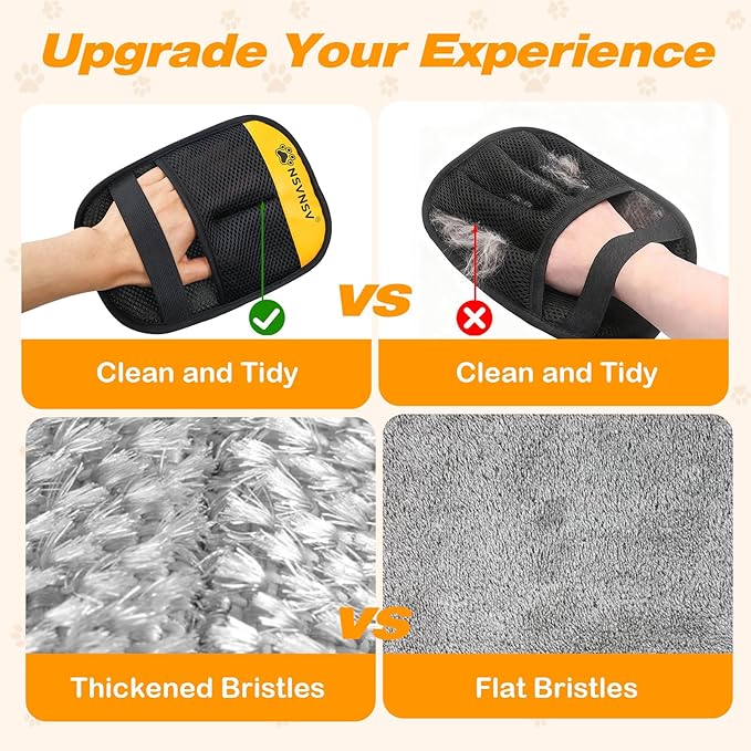 Pet Hair Removal Gloves, Ease of Removal Electrostatic Cat Dog Hair Remover Glove, Reusable Magic Brush Pet Hair Remover Tool for Clothing, Carpet, Sofa Gaps, Car Seat, Yellow, 2PCS
