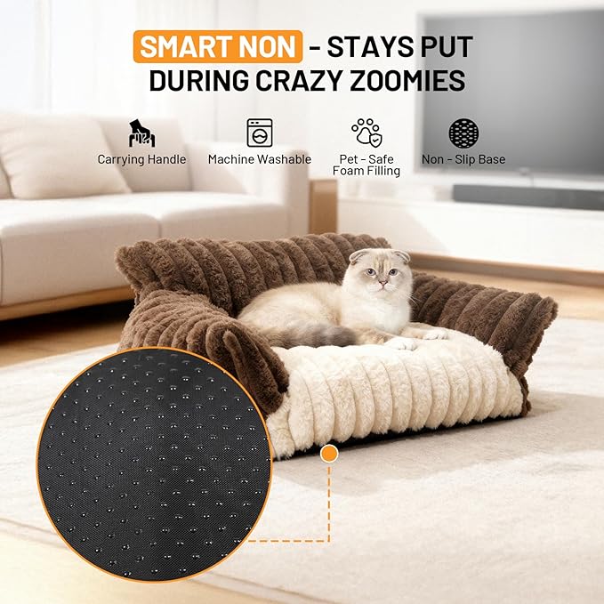Cat Bed Washable Pet Chair - Large Fluffy Supportive Cat Sofa for Indoor-Medium Dog Bed with Removable Cover