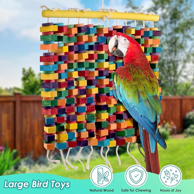 23 Inch Extra Large Bird Toy, Colorful Natural Chew Wood Blocks Hanging Parrot Tearing Toys, Birds Cage Accessories for Macaws, Amazon Parrots, African Grey, Cockatoos