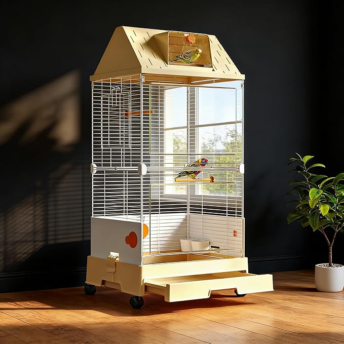Oneluck Modern Bird Cage with Panoramic View, Large Space Bird Aviary for Small to Medium Birds, Birdcage with Easy Clean Tray for Parakeet,Cockatiel,Budgie,Parakeet,Canary,Finch,Quail,Lovebird,Conure