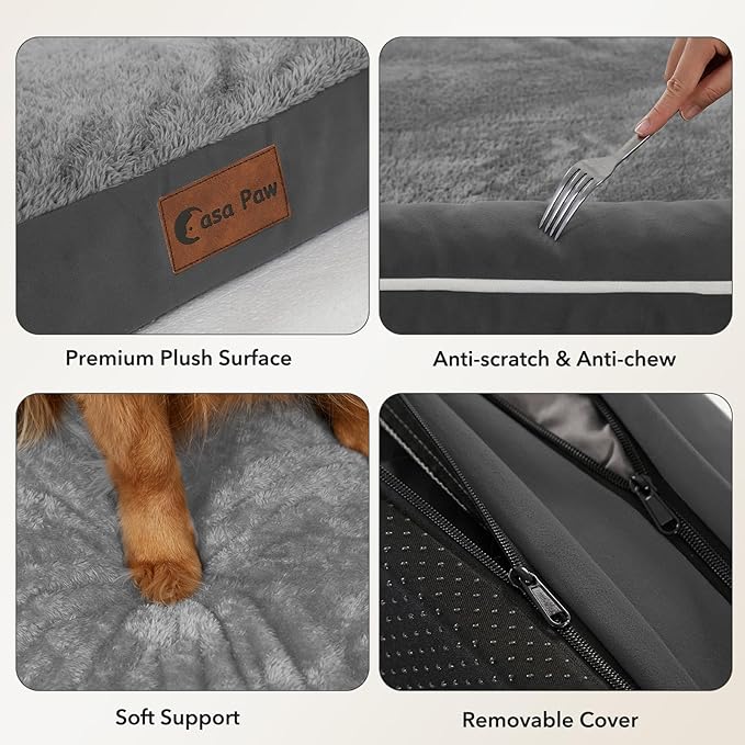 Orthopedic Dog Beds for Large Sized Dogs, Waterproof Egg Crate Foam Medium Dog Couch Beds for Crate 35x22Inch, Washable Pet Beds with Removable Cover and Nonskid Bottom, Dark Grey