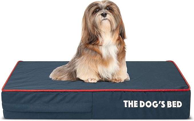 The Dog’s Bed Orthopedic Memory Foam Dog Bed Mattress, Oford Fabric, Blue with Red Trim, Small, 4-Inch