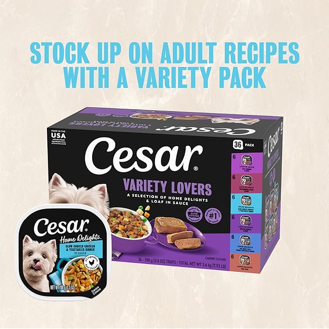 Cesar Wet Dog Food Steak and Chicken Lovers Variety Pack with Real Beef or Real Chicken, 3.5 oz. Easy Peel Trays, 36 Count (Pack of 1)