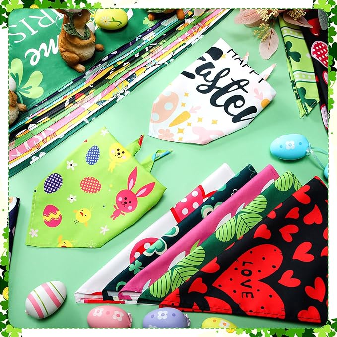 100 Pcs Seasonal Dog Bandanas Valentines Day St. Patrick's Day Easter Pet Bandanas Bulk Holiday Triangle Pet Bibs Scarf for Medium Large Dog Spring Festival Costume Decor