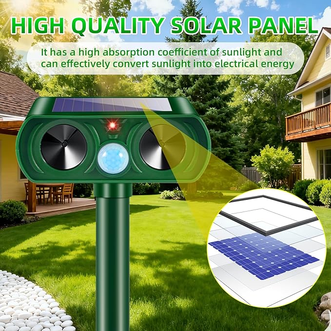 2 Pack Solar Ultrasonic Animal Repeller Outdoor, Cat Deer Repellent Devices with Motion Sensor, IP65 Waterproof Animal Deterrent Devices for Squirrels,Rabbits,Dogs,Raccoons,Skunks for Garden Yard Farm