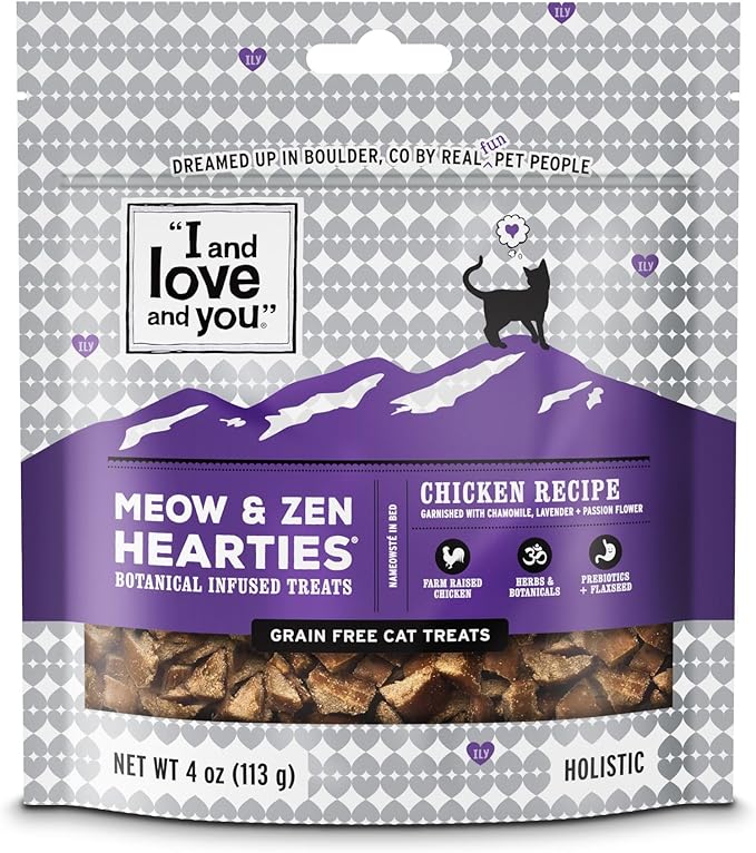 Meow and Zen Hearties, Coat Support Grain Free Cat Treats, Salmon Recipe With Omegas 3 and 6, Model Number: T11305, 4 Ounce (Pack of 8)