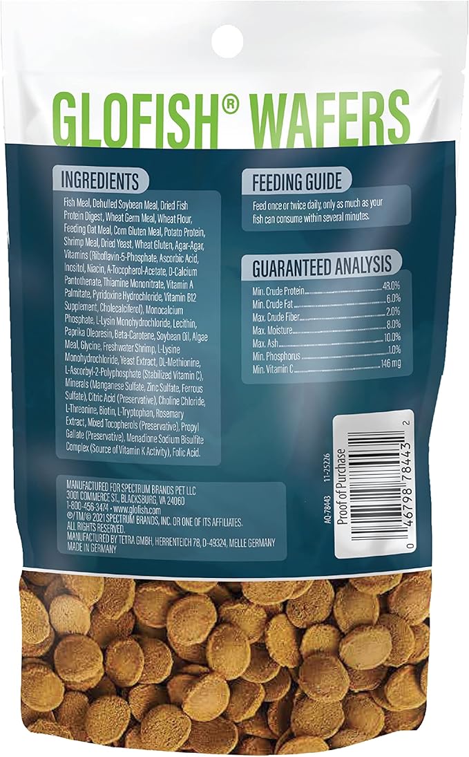 Tetra GloFish Wafers for Sharks and Cory Catfish, 1.58 Oz., Bottom-Feeding Fish Food