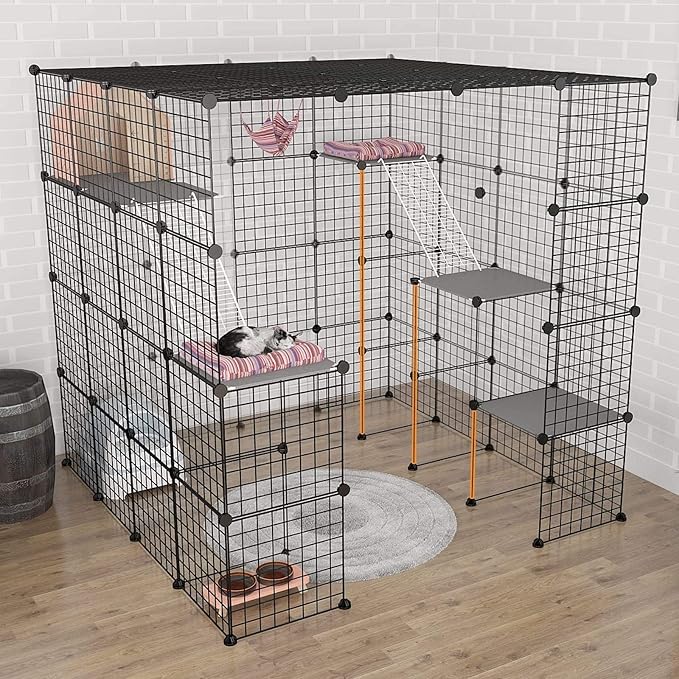 Oneluck 4-Tier Extra Large Cat Cages Indoor, 55.1 Inch Enclosure, Catio DIY Cat Playpen Detachable Metal Wire Kennels Cat Crate Exercise Place Ideal for 1-4 Cats