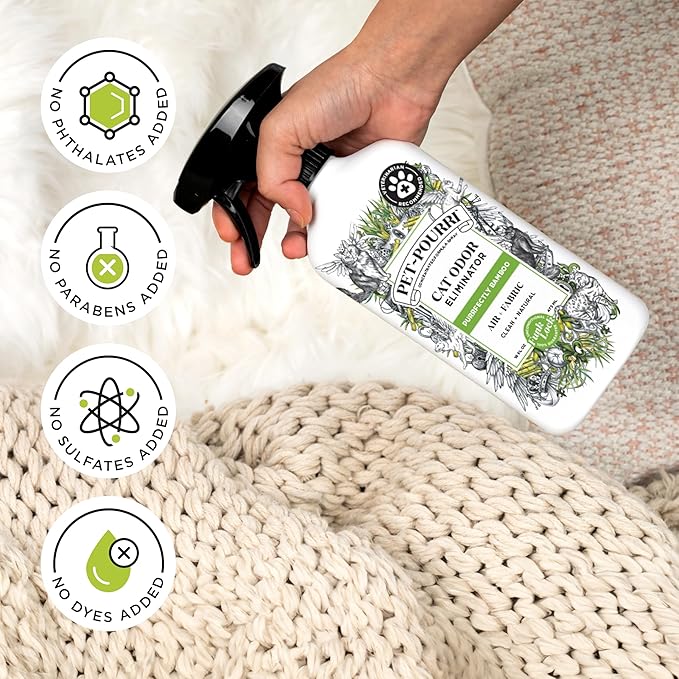 Pet-Pourri Air + Fabric Purrfectly Bamboo Cat & Home Deodorizer Spray, 16 Fl Oz, Up to 800 Uses, Pet Odor Remover with Essential Oils, for Air, Carpet, Urine, Vet Recommended, Bamboo, Jasmine & Pear