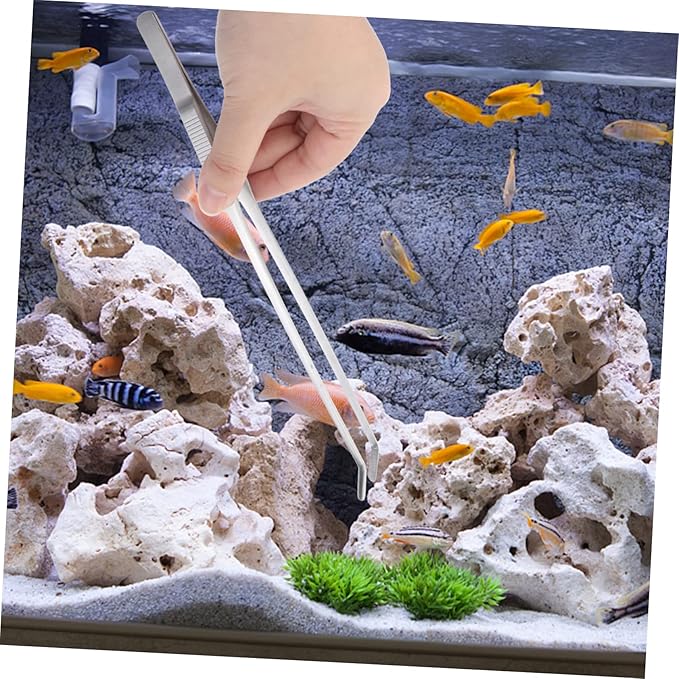 Angoily 3pcs Plant Tweezers for Aquarium Goldfish Tank Aquatic Plant Tongs Curved Tip Tweezers Sharp Blades Substrate for Planted Aquarium