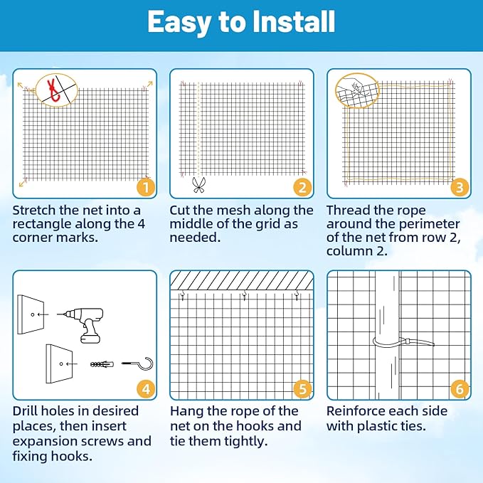 Lewondr Cat Netting Balcony, 10x20ft Steel Wire Reinforced Balcony Screen for Pets, Anti-Fall Pet Mesh Fence Cat Safety Net for Balcony, Window, Stair, Patio