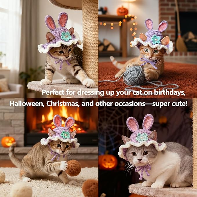 Cute Cat Hats Costume Suitable for 5 to16 lbs - Rabbit Kitten Hat Head Circumference 11" or Less Cat Hats for Cats only Pet Photography Outfits