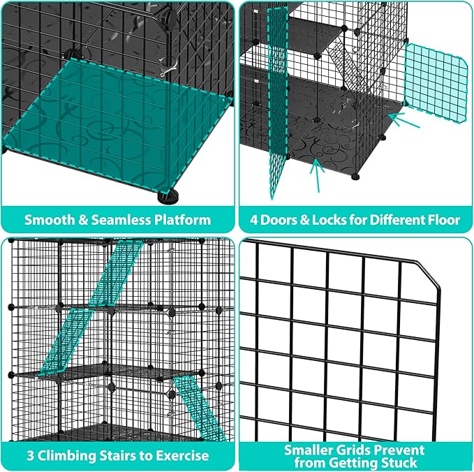 Pet Republic 4-Tier Cat Cage Indoor Enclosure DIY Cat Playpen Metal Kennel with Extra Large Hammock, Catio Ideal for 1-3 Cats, Ferret, Chinchilla, Rabbit, Small Animals