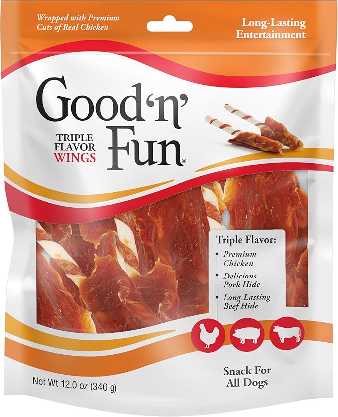 Good 'N' Fun Triple Flavor Wings, Made with Real Meat, Treats for All Dog Sizes