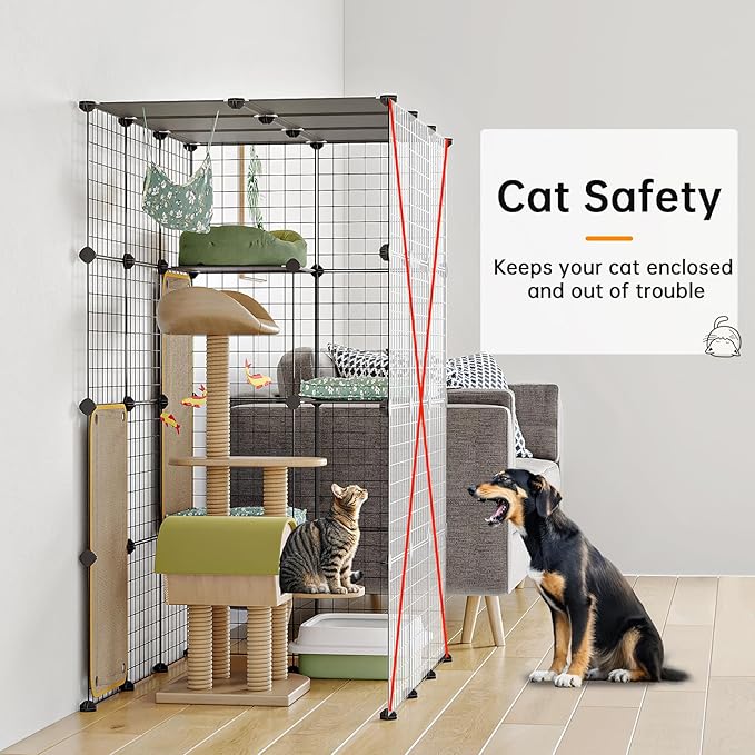 Oneluck 4-Tier Large Cat Cage Enclosure Indoor DIY Playpen Detachable Metal Wire Kennels Crate 2x3x4 Large Exercise Place Ideal for 1-3 Cats